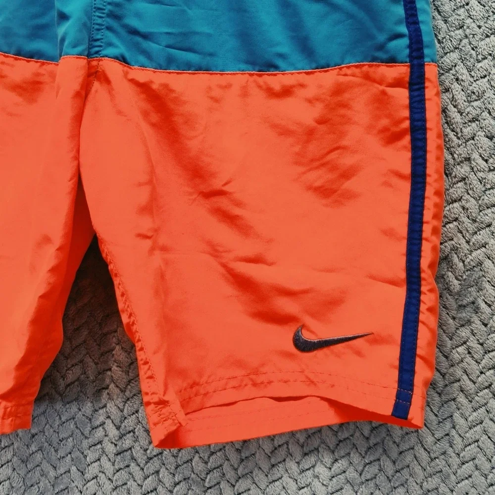 Nike Boys Swim Trunks Blue Orange Colorblock Mesh Lined Size L 147-158cm